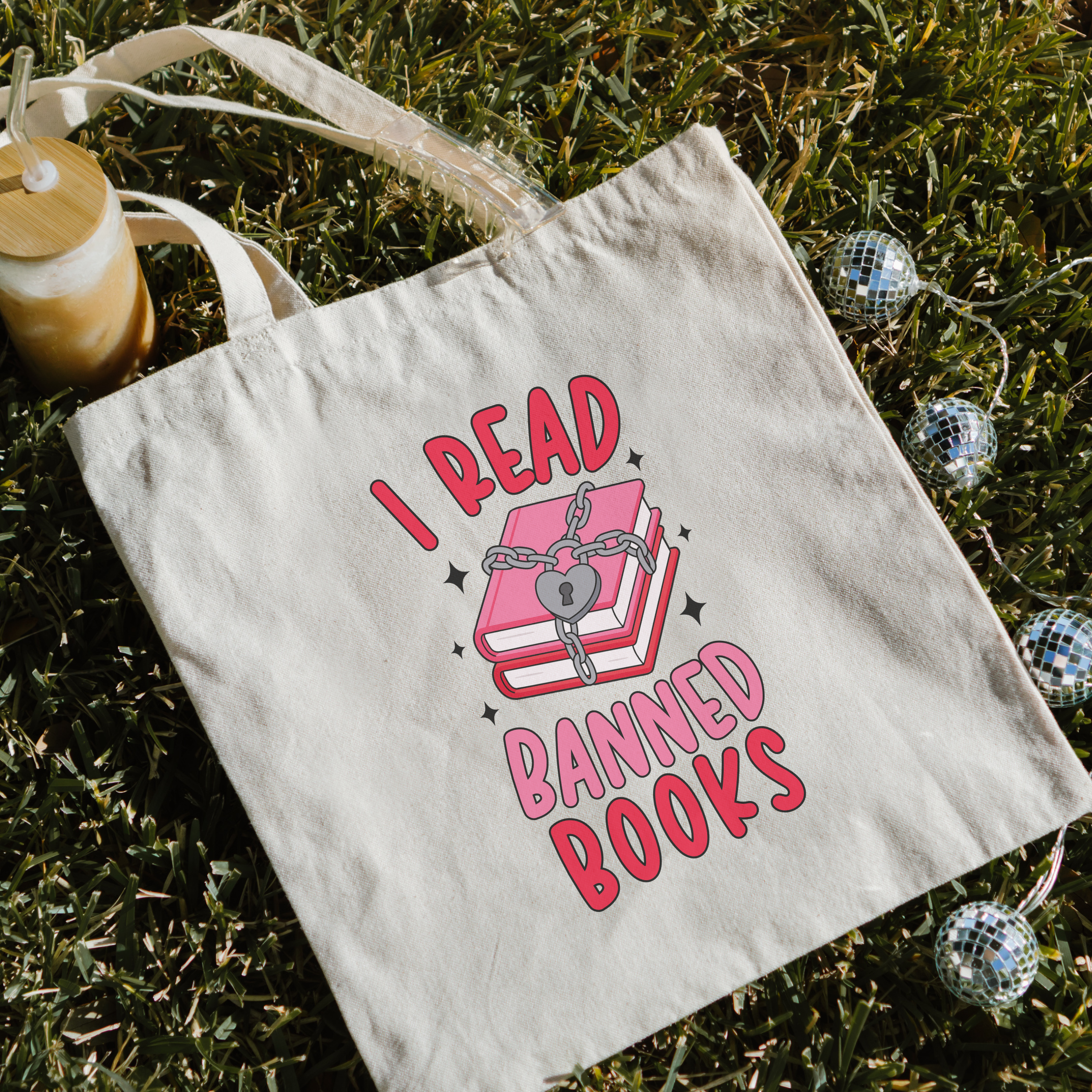 Bookish Tote Bag with I Read Banned Books