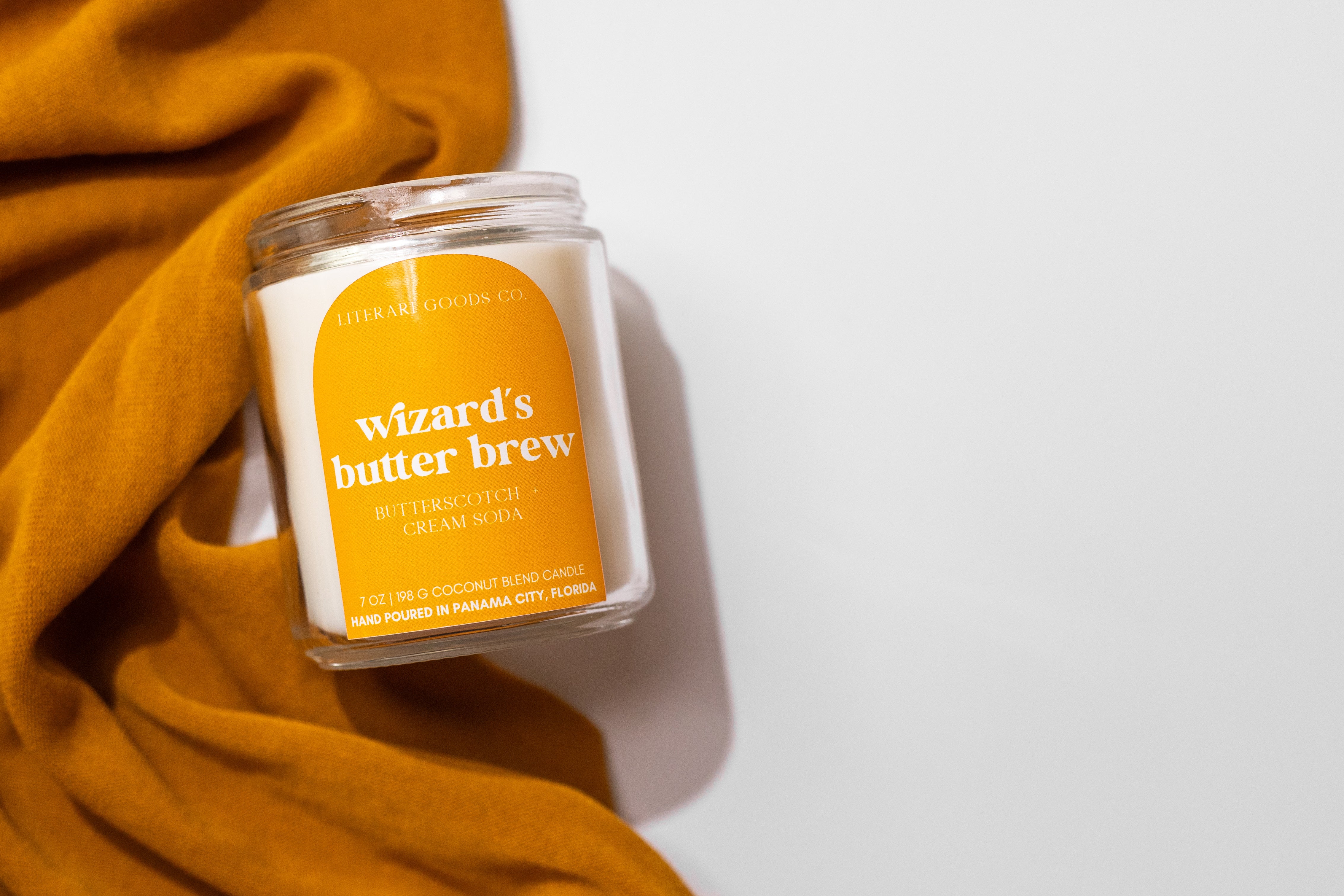 Bookish Candle – Butterscotch & Cream Soda | Wizard's Butter Brew Scented Gift for Book Lovers