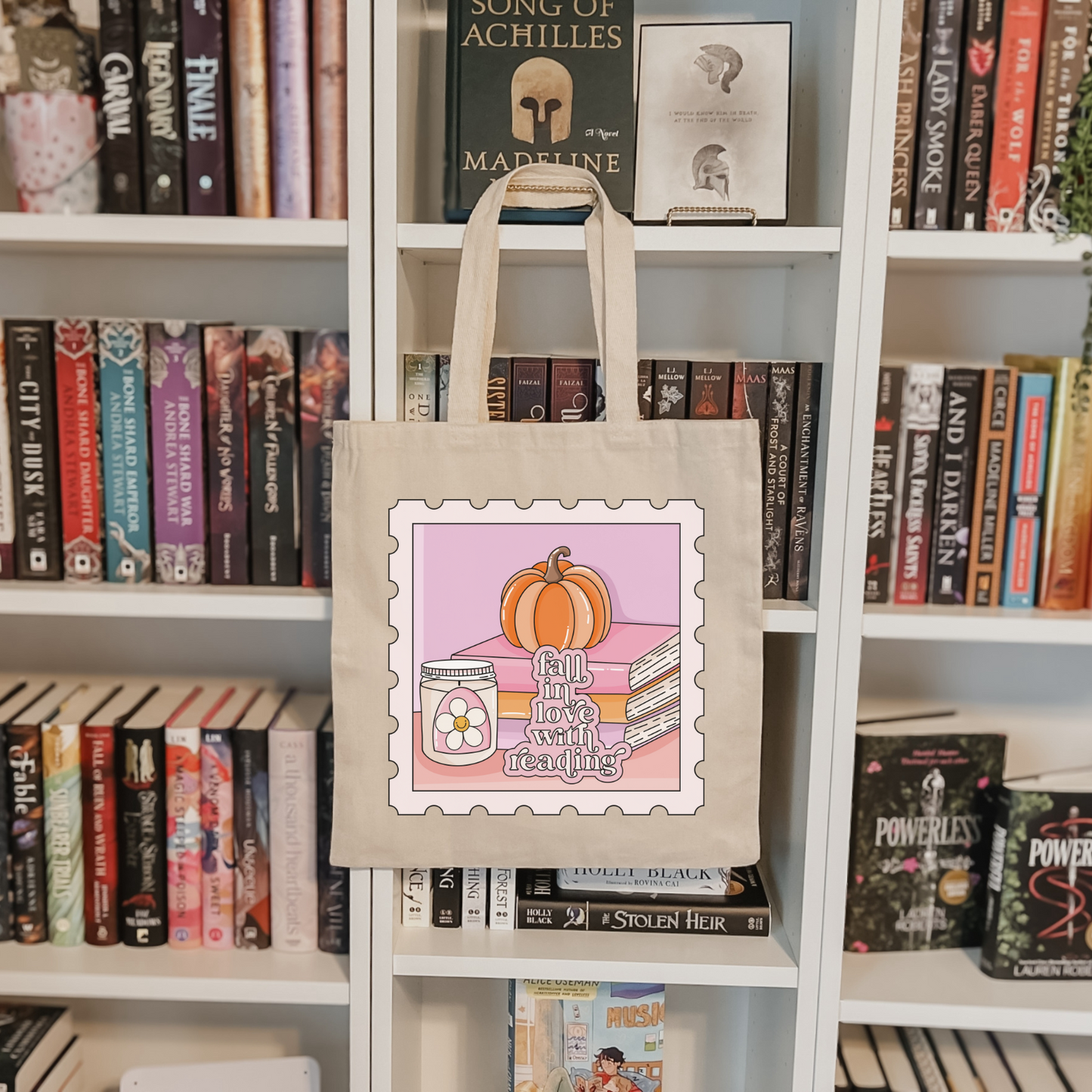 Bookish Fall + Halloween tote bag - Fall in Love with Reading