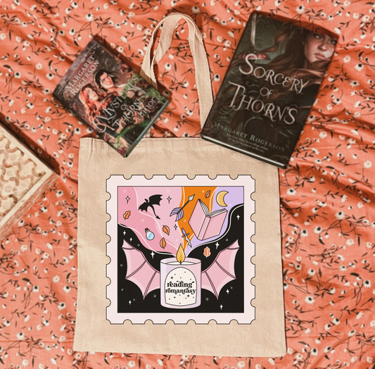 Bookish Fall + Halloween tote bag - Reading Romantacy