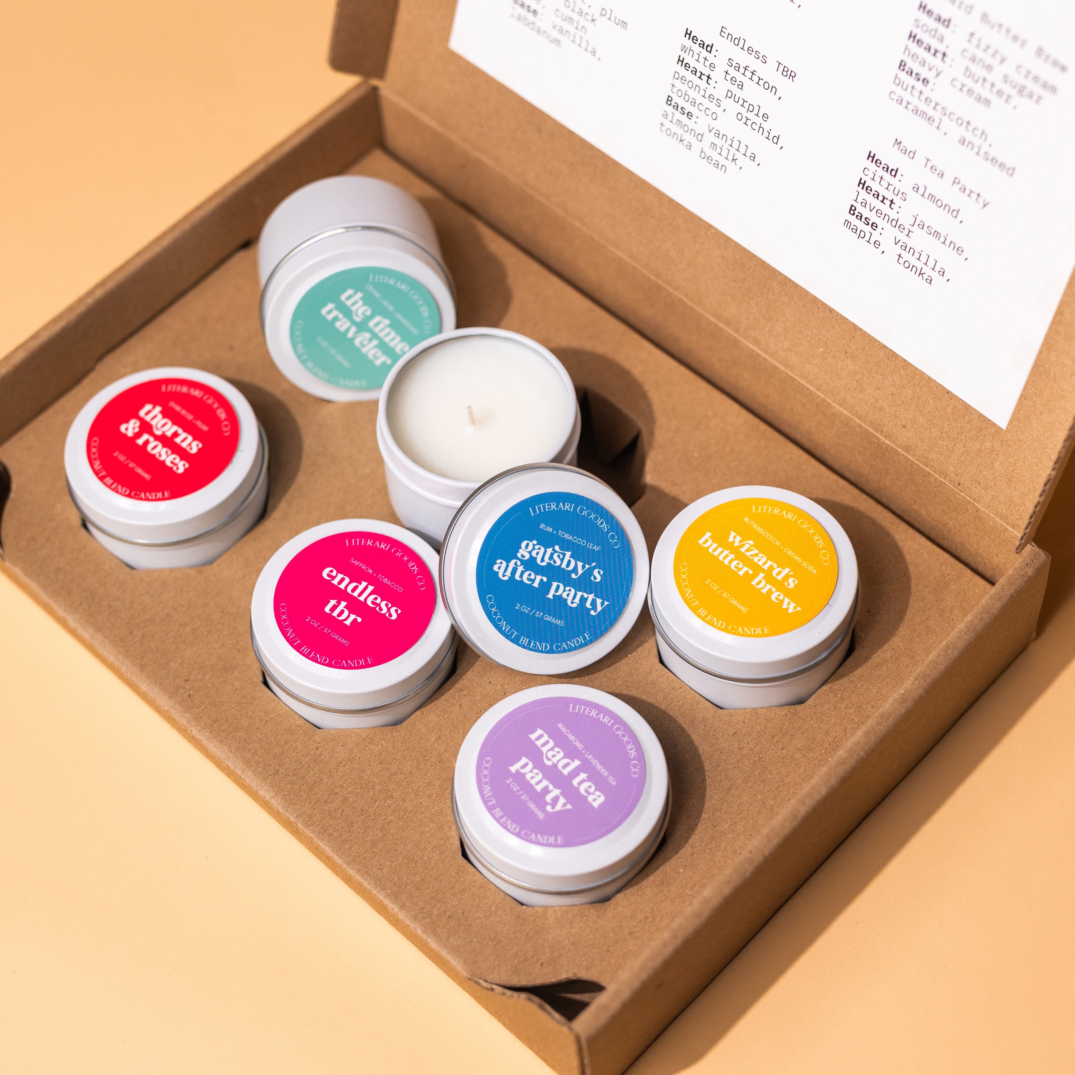 Bookish candle fragrance discovery box featuring mini candles for readers – Literari Goods